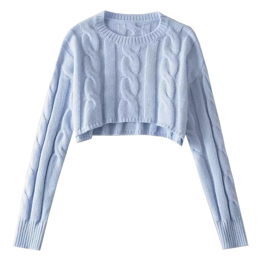 YPFF Trendy Women's Fashion Retro Wind Twist Sweater Elegant Elegant Loose Short Round Neck Long Sleeve Sweater