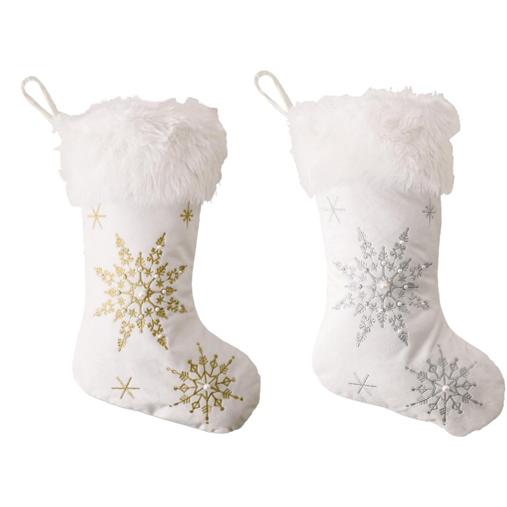 Haobei Christmas Decoration Supplies Velvet Pearl Snowflake Christmas Socks Creative New Plush Christmas Socks Gift Socks