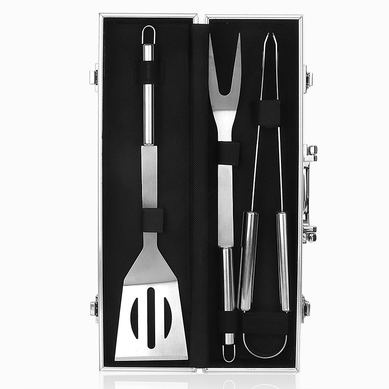 Picture of Amazon Stainless Steel Outdoor Barbecue Tool Bag Bbq Barbecue Clip Shovel Fork Skewer Aluminum Box Free Combination Set