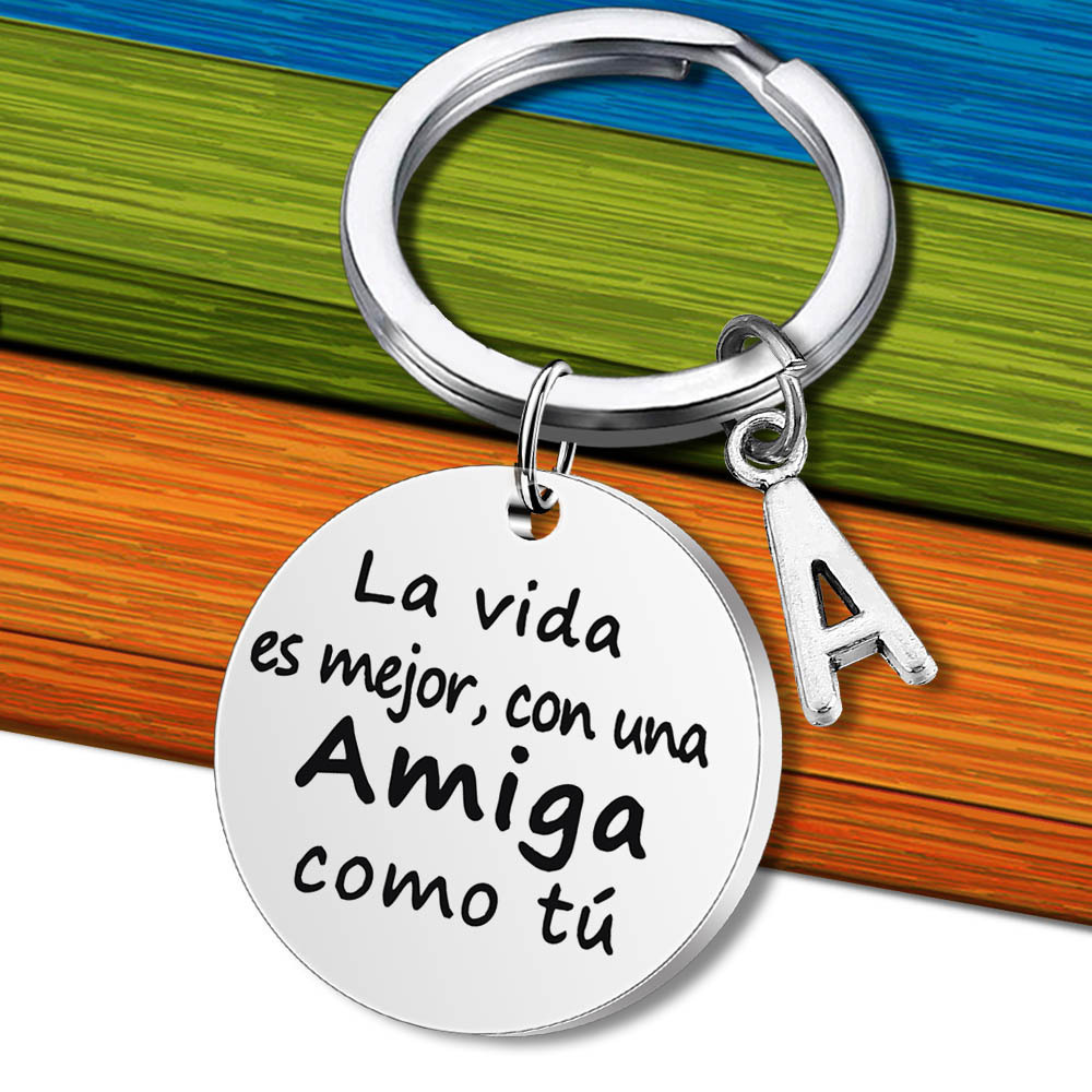 2023 cross-border hot new Spanish Amija stainless steel pendant keychain 26 initials