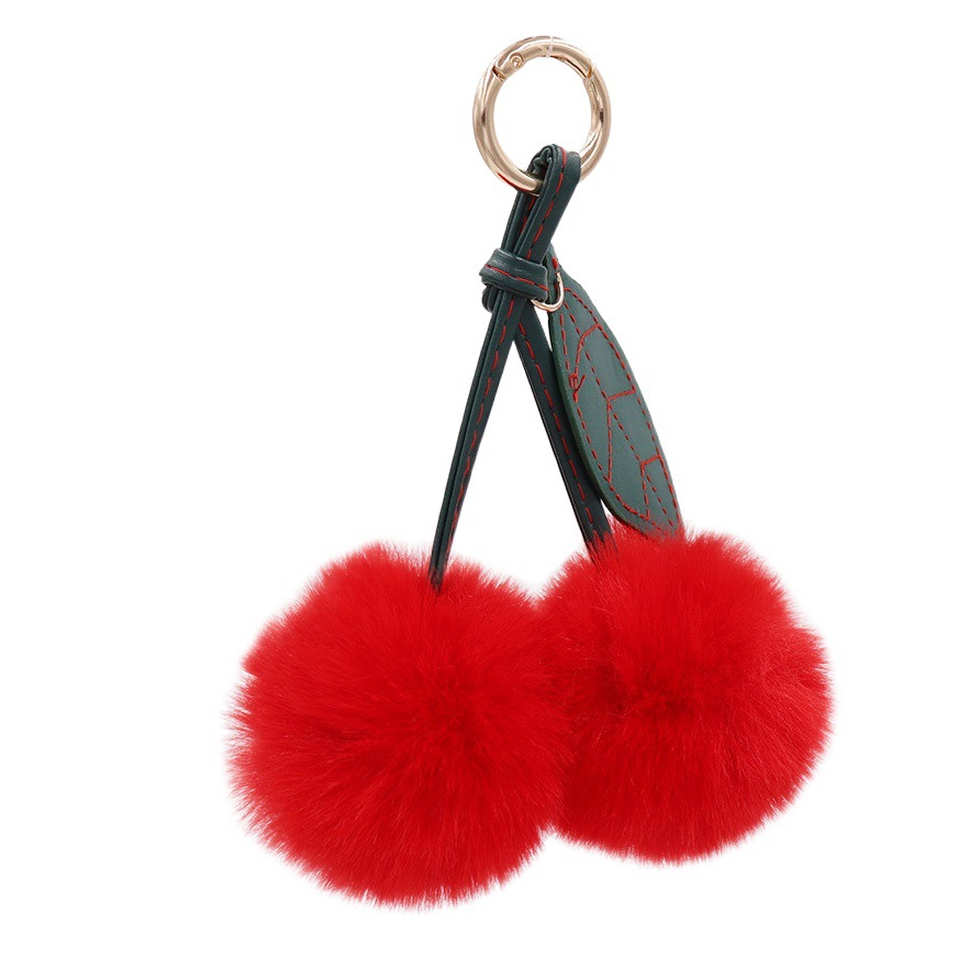 Fruit Cherry Plush Keychain Women's Fur Ball Bag Key Chain Bag Pendant Car Key Pendant