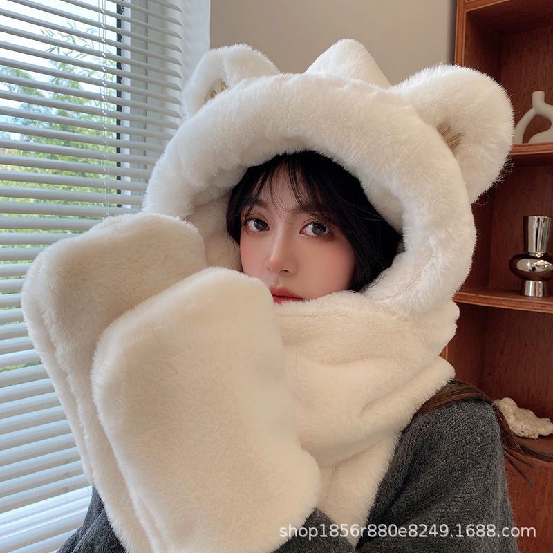 Picture of Autumn and winter classic hat scarf gloves three-piece set warm fleece-lined thickened all-match women's scarf suit wholesale