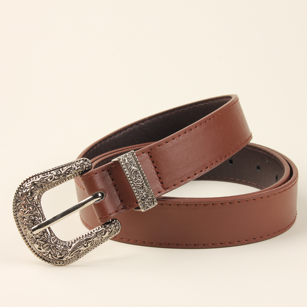 New Women's Belt European and American Retro Carved Alloy Buckle Belt Versatile Jeans Belt