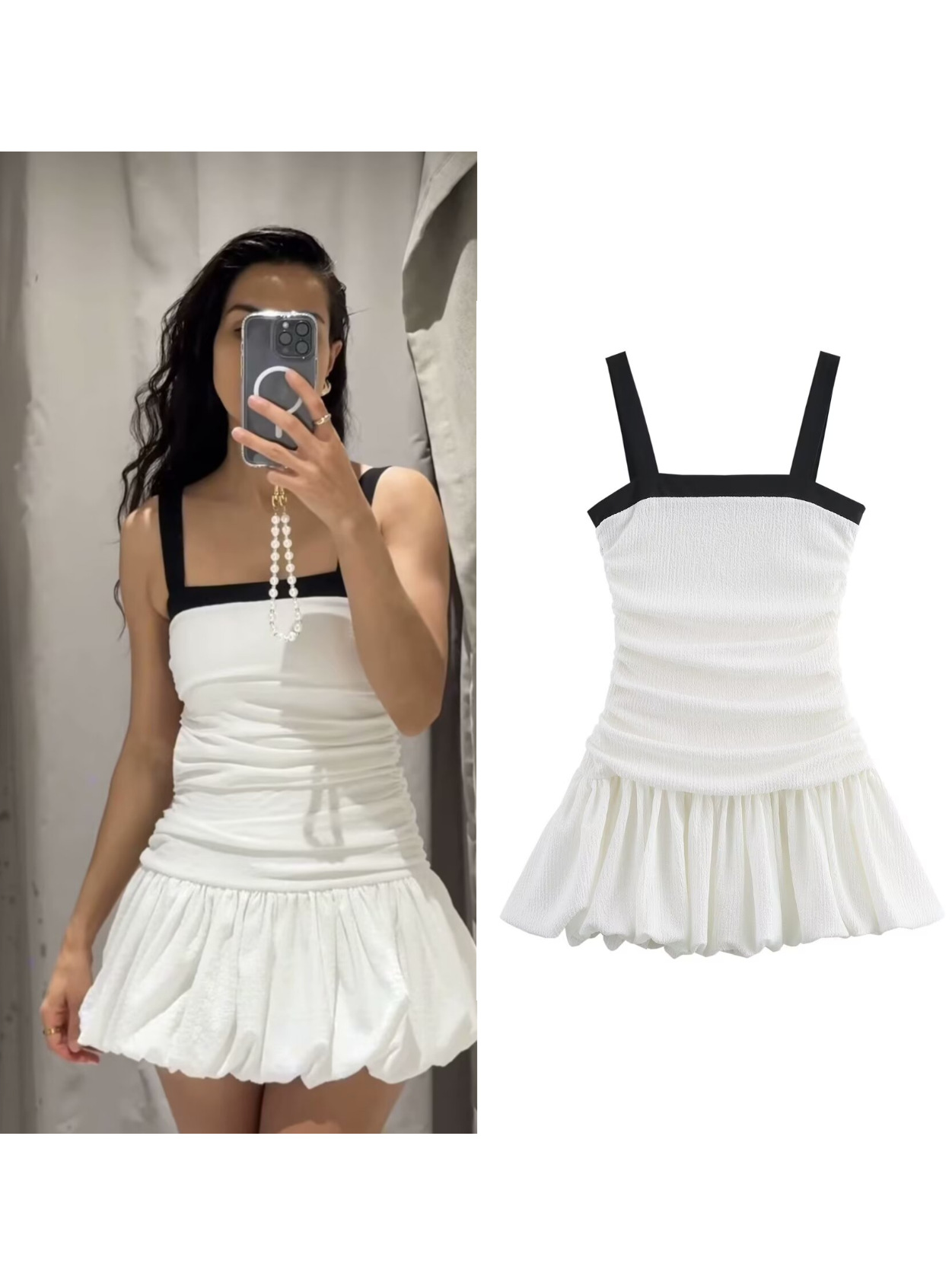 Myst & Za cross-border women's clothing 2025 spring new fashion pure wind ball version texture sling dress