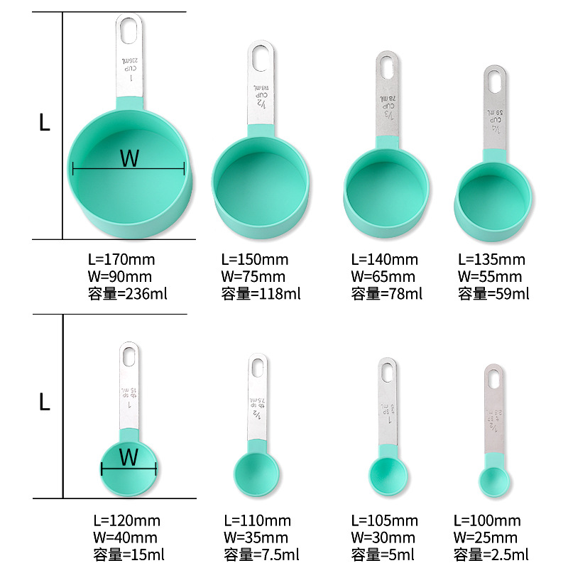 Picture of New stainless steel handle measuring cup 8 piece set plastic measuring spoon measuring spoon Baking set kitchen gadget measuring spoon