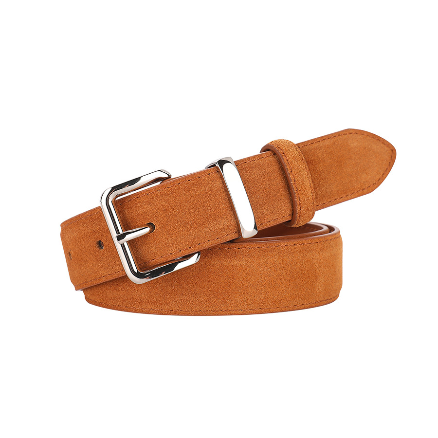 Autumn and Winter New Classic Square Buckle Versatile Belt Vintage Cowhide Suede with Jeans Pants Genuine Leather Belt Women