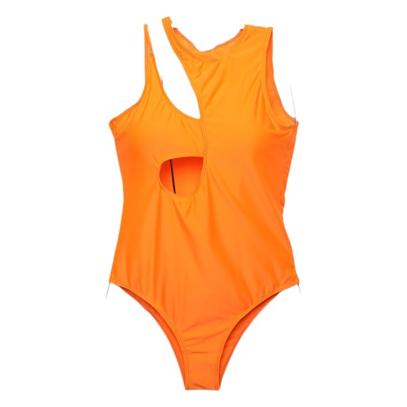 New Foreign Trade Swimwear Sexy Slim-Fit Belly-Covering Slimming Small Chest Gathering Irregular Cross Shoulder Strap Women's Swimsuit