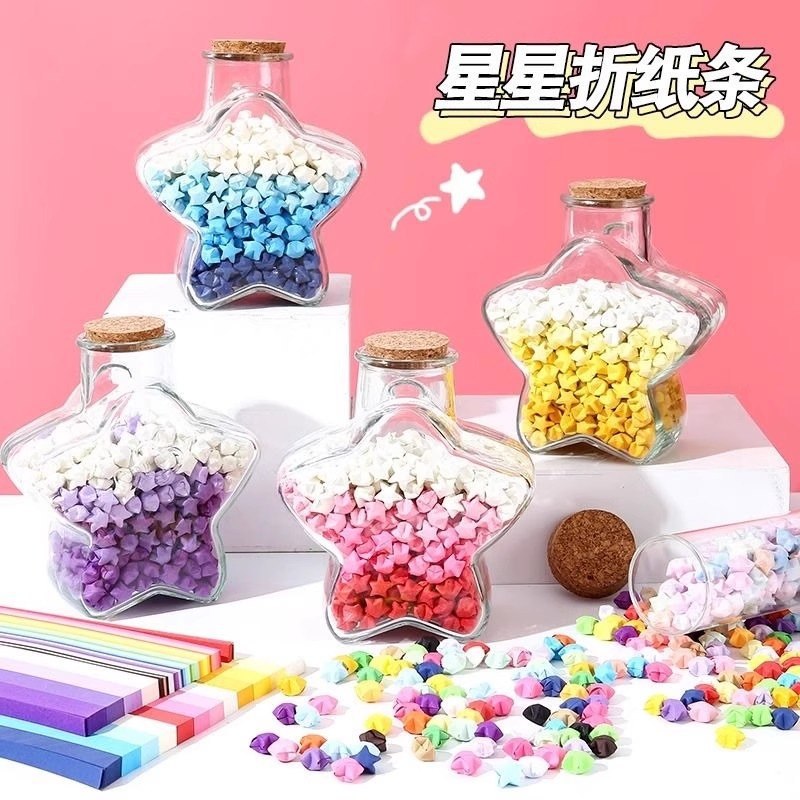 Picture of Star Origami Strips Colorfulful Wishing Five-Star Lucky Star Art Kidsren's Birthday Foldableing Handmade Gifts Summer Vacation Colored Paper