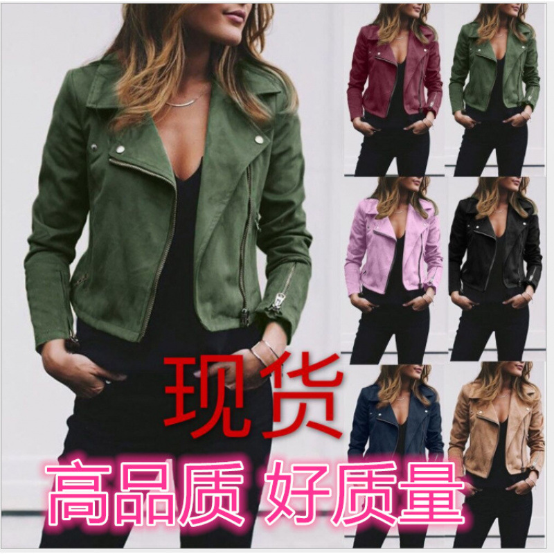 European and American Amazon AliExpress Autumn and Winter Hot-selling Women's Lapel Slant Zipper Slim-fit Short Women's Woolen Top