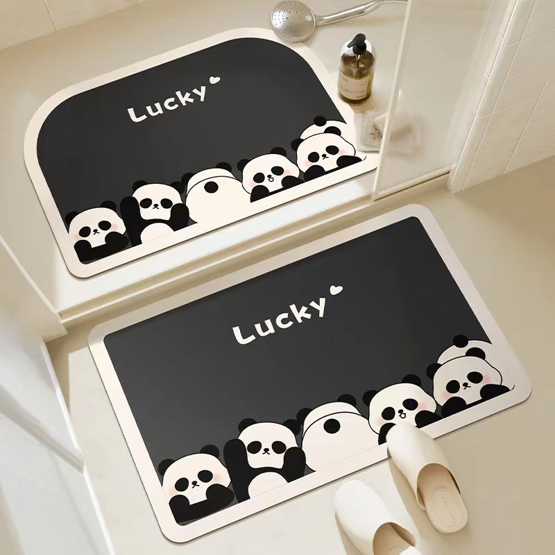 Cartoon Panda Diatom Mud Floor Mat Household Bathroom Floor Mat Toilet Water Absorbent Non-slip Foot Mat Entrance Door Mat