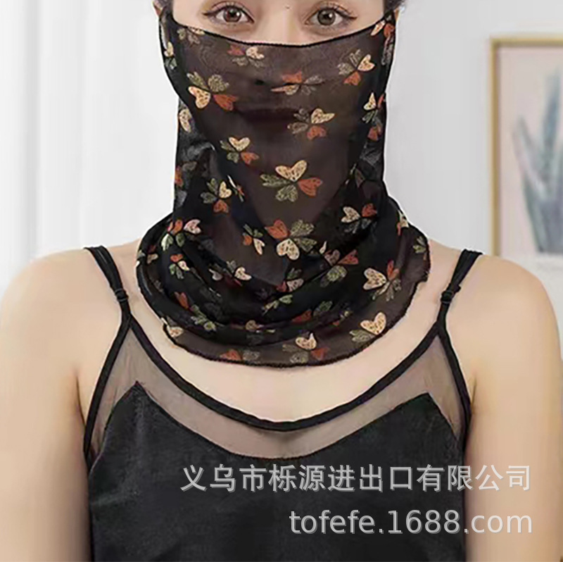 Picture of Varied multi-functional ear-hanging sunscreen veil scarf elastic printed thin face cover lace mesh anti-mosquito