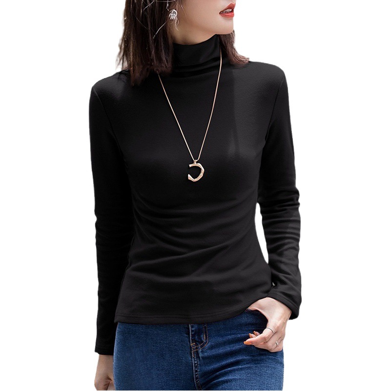 Half-High Collar Long-Sleeve Fashionable Early Autumn Top for Women, Slim Fit Round Neck Base Shirt, Women's Autumn Clothing, New 2025 Hot Item