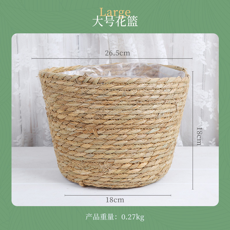 Picture of Cross-border Hot Sale Straw Rattan Flower Basket Creative Home Woven Basket Balcony Living Room Decoration Green Plant Potted Flower Pot