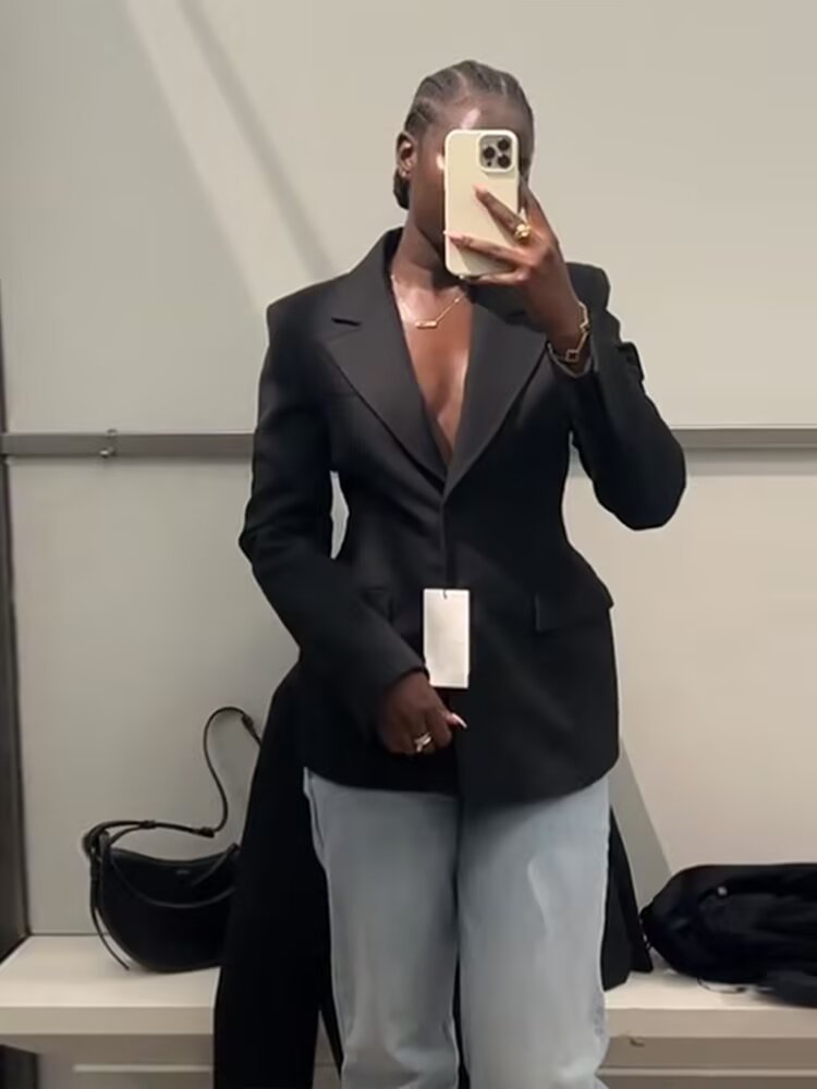 Picture of Zr Cross-Border 2025 Spring New Amazon European and American Fashion Casual Pure Color Single-Breasted Waist Suit Jacket