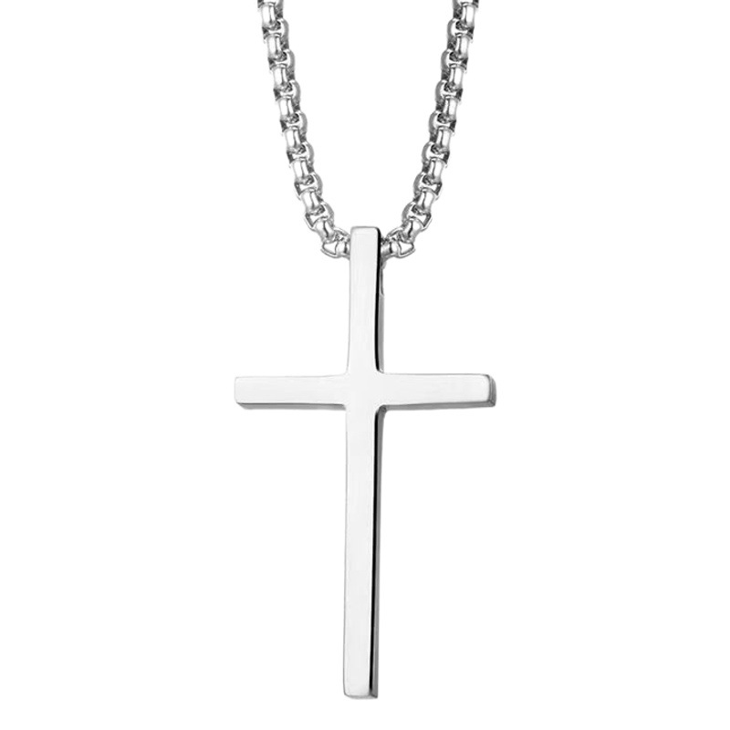 Cross-border European and American New Titanium Steel Cross Necklace Men's Trendy All-match Stainless Steel Cross Pendant Woolen Chain Accessories