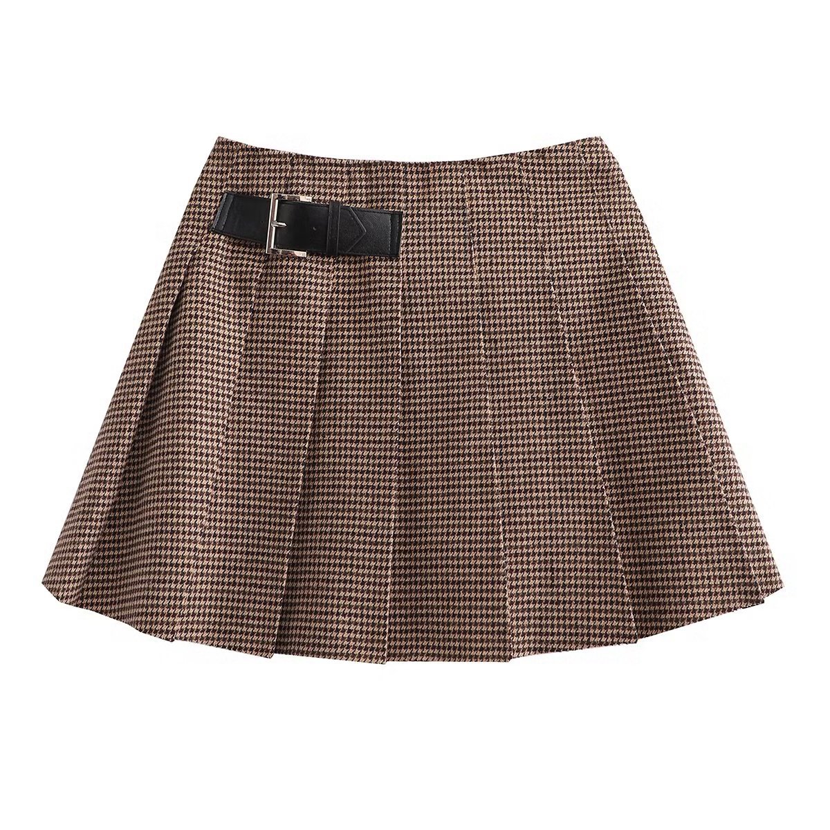 Pleated Skirt 2023 Spring New Women's Skirt European and American Women's Wholesale Khaki Leather Buckle Decorative Wide Pleated High Waist Skirt