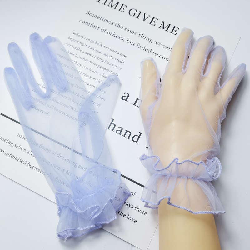 Picture of Transparent Short COS Gloves play Colorful Mesh Bag Finger Wedding Evening Dress Sexy Accessories Black Lace DIY