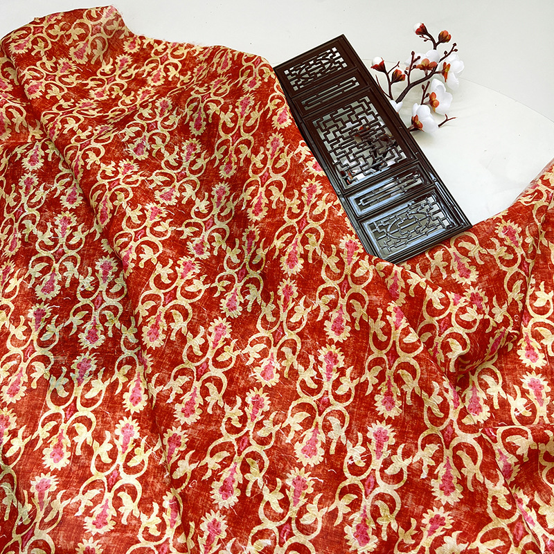 Red Pattern Tencel Jacquard Fabric New Chinoiserie Chinese Style Han Dynasty Cheongsam Dress Fabric Handmade DIY Fabric