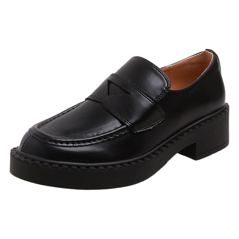 Retro British Style Round Toe Genuine Leather Shoes Thick Heel Thick Sole Loafers Small Leather Shoes for Women 2024 Spring and Autum New Style