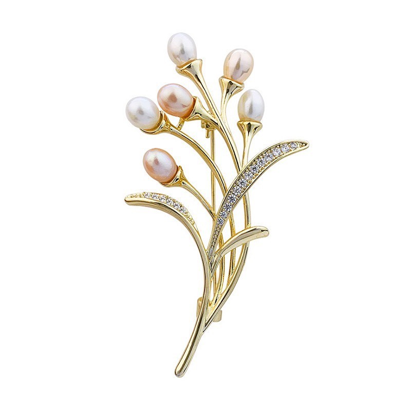 Picture of New style natural pearl bouquet copper brooch high sense female niche design pins Korean fashion chest ornaments wholesale