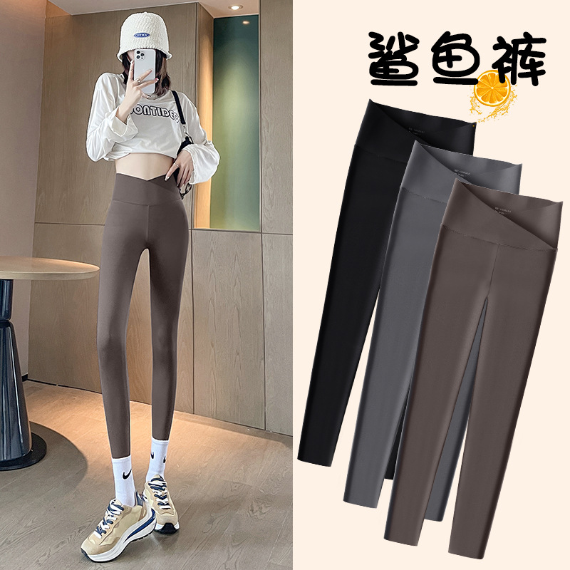 Picture of Shark Pants Nine-Point Large Size Outer Wear Barbie Leggings Cross High Waist Tummy Control Butt Lift Wholesale Leggings for Women Spring and Summer