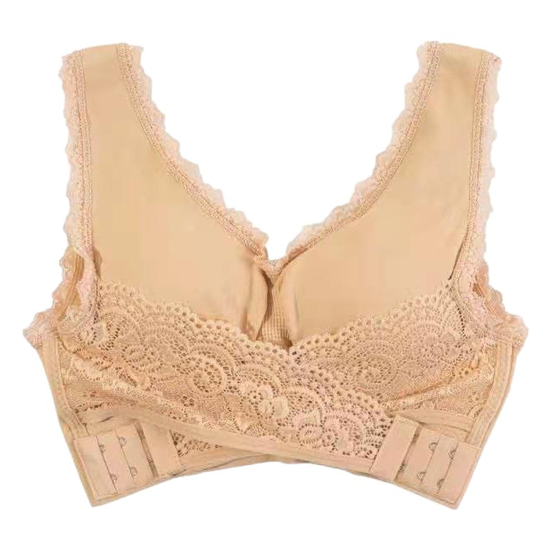 Cross-border European and American Front Cross Side Buckle Push-up Sports Bra Large Size Lace Edge Running Yoga Sports Women's Underwear