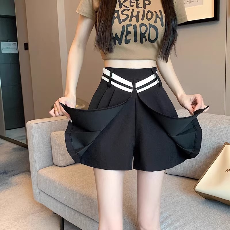 Irregular Suit Short Pants Skirt Women's Design Sense Spice Girl Casual Wide Leg Hot Pants High Waist A- Line Pleated Skirt Pants Autumn