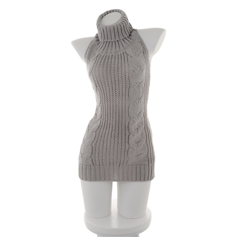 Japanese New Sexy Backless Neck Knitted Sweater Japanese Sexy Underwear Nightclub No-off Lace-up Pajamas for Women
