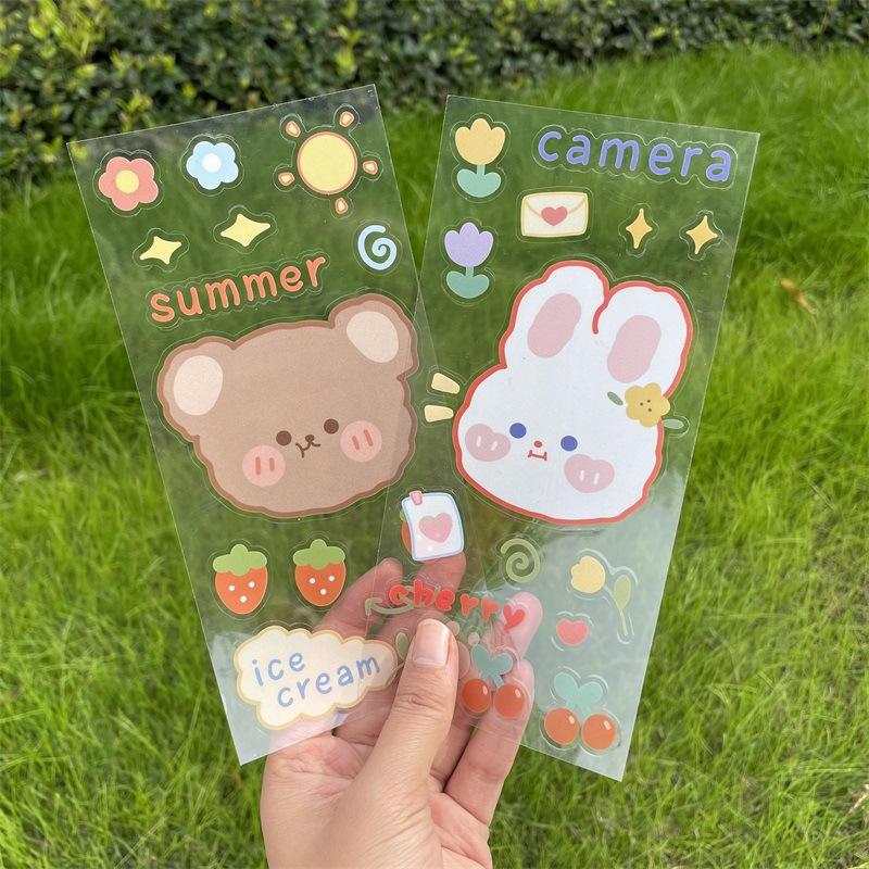 Cartoon Transparent Pvc Sticker Storage Box Waterproof Sticker Ins Cute Girl Sticker Wholesale Thermos Cup Sticker Crystal Sticker