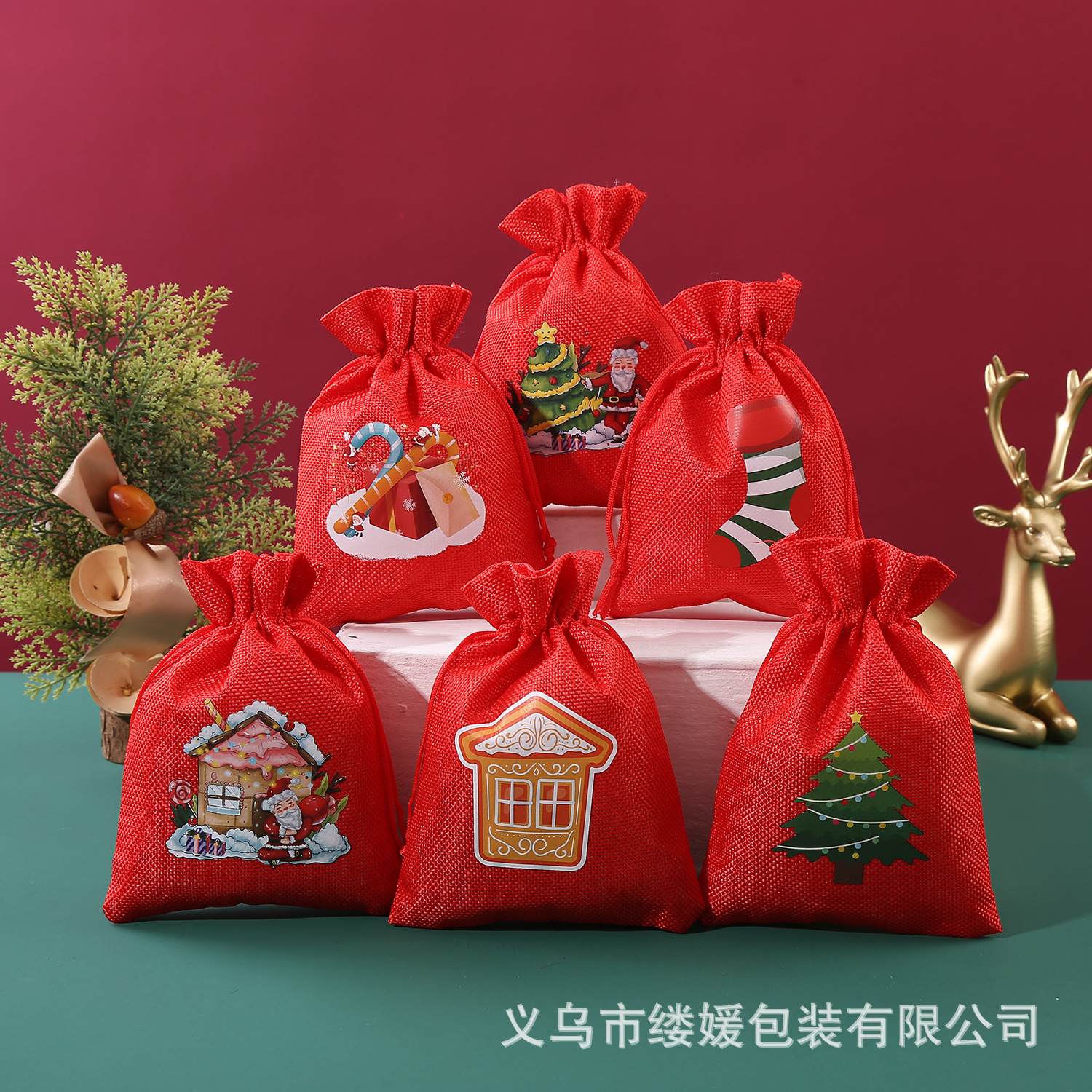 Christmas gift bag candy gift bag drawstring drawstring bag new candy bag decoration gift in stock printing
