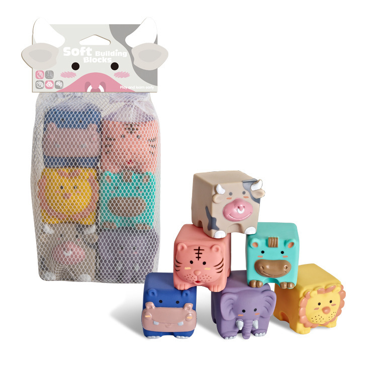 Picture of Cross-Border baby building blocks can be chewed boiled Amazon children's soft rubber embossed building blocks baby educational toys