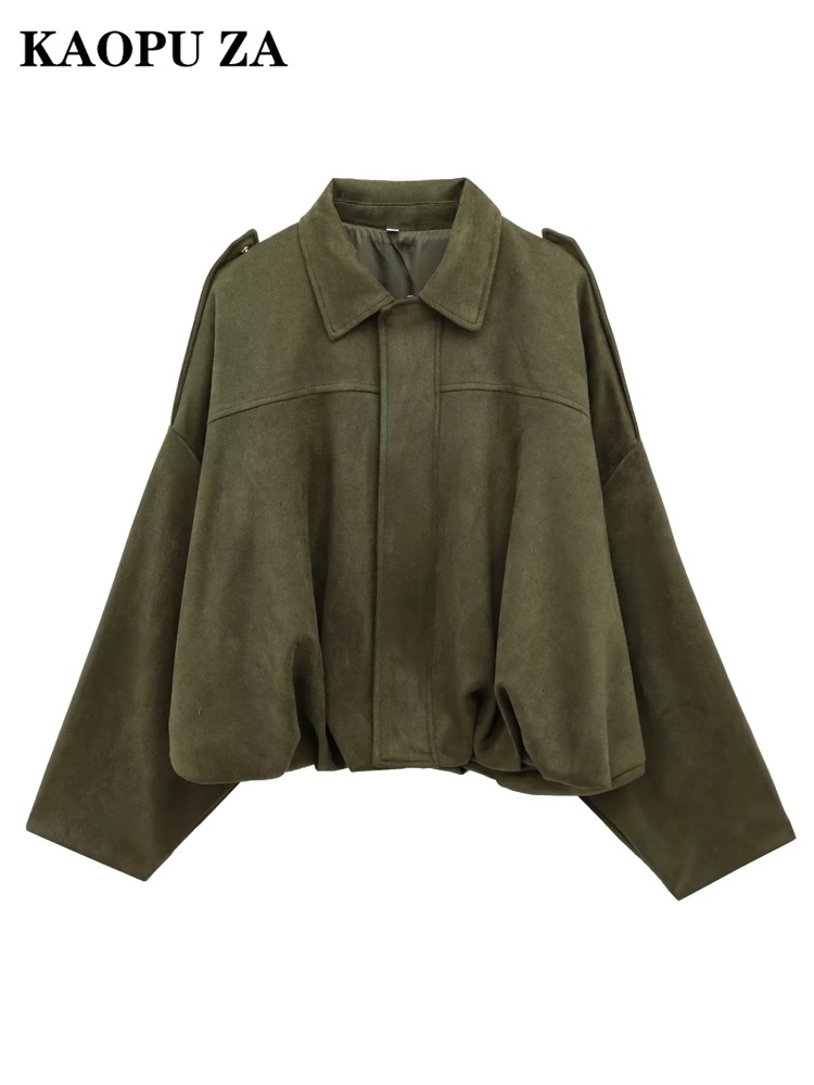 Picture of Kaopu Za American Style 2025 Retro Coat Spring Bomber Jacket Women Casual Faux Leather Streetwear Outerwear