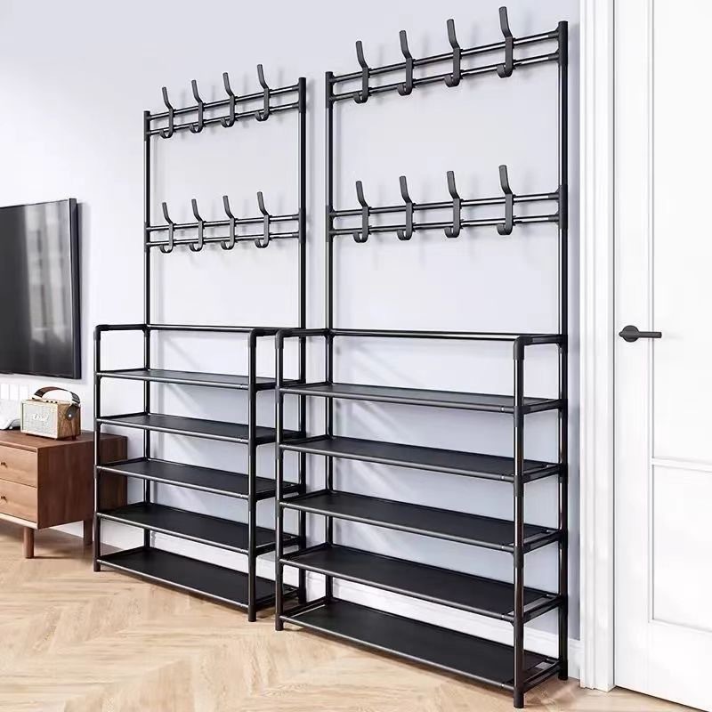 Picture of Multi-layer shoe rack household floor hanger shoe and hat integrated coat rack door simple rental house storage rack shoe rack