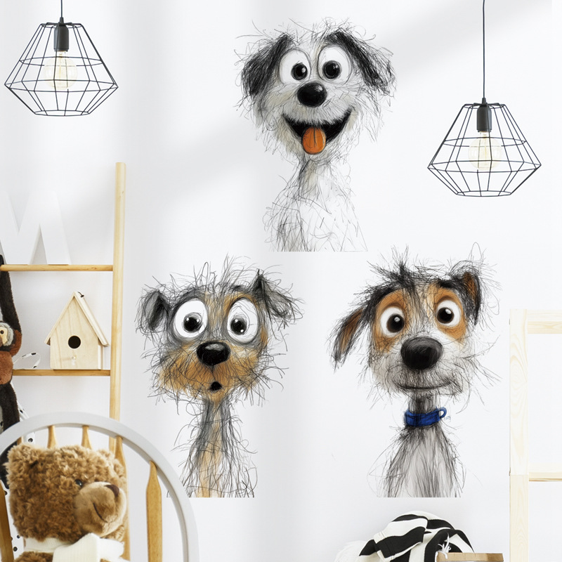 Cartoon lines dog bathroom wall decoration stickers toilet bathroom background wall removable waterproof stickers 46012
