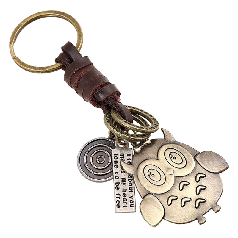 Cross-border e-commerce supply genuine leather keychain vintage woven men's cowhide keychain leather pendant anime