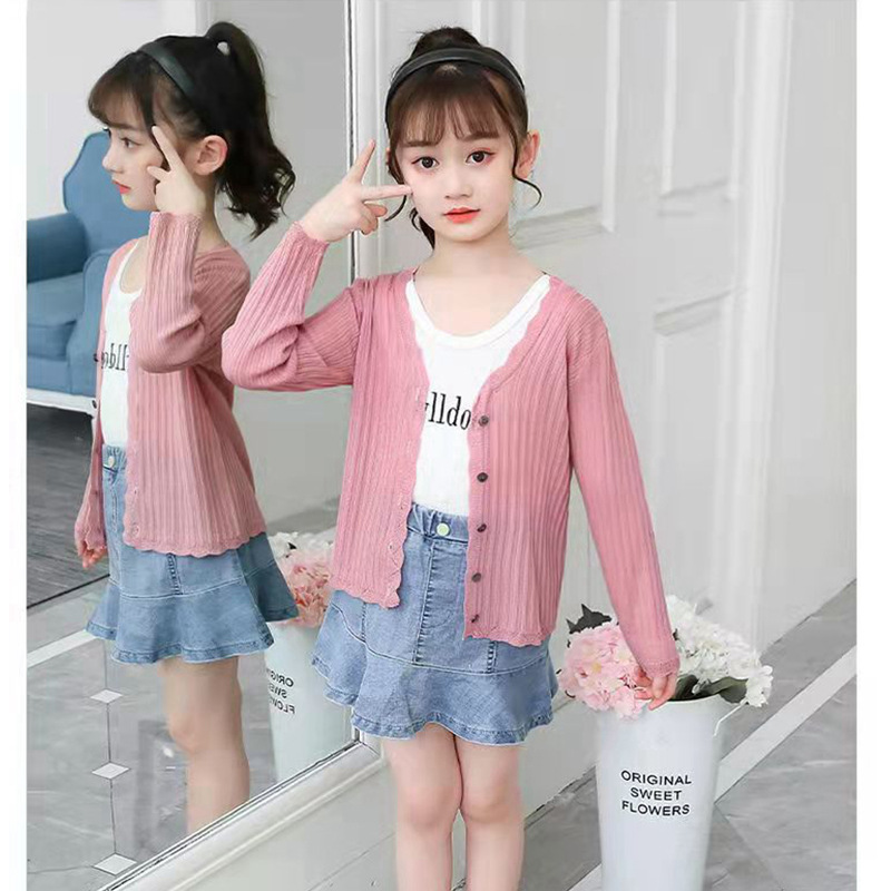 Picture of Girls' Knitted Cardigan Thin 2022 New Cute Ice Silk 8-year-old Coat Air-conditioning Shirt Sunscreen New Simple
