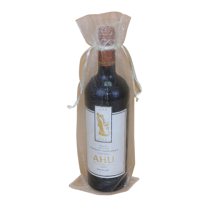 Picture of Drawstring wine bag yarn bag organza drawstring gift yarn bag drawstring red wine gift packaging bag in stock straight hair