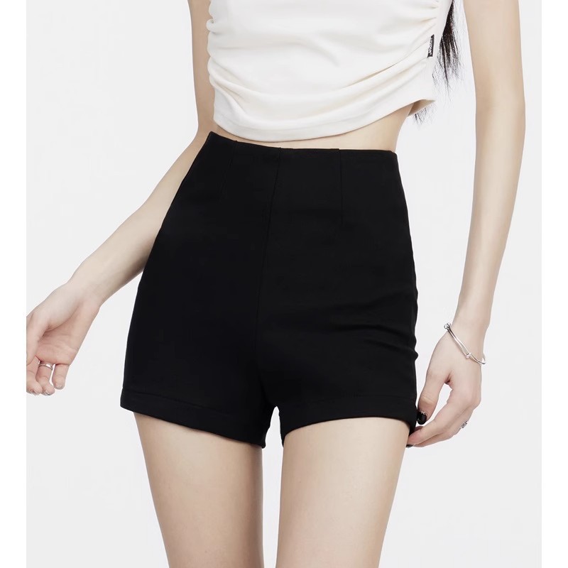 2024 Summer Black Shorts Women's Suit Stretch Outer Wear Tight Hip Wrapper All-match Slimming High Waist Hot Girl Shorts