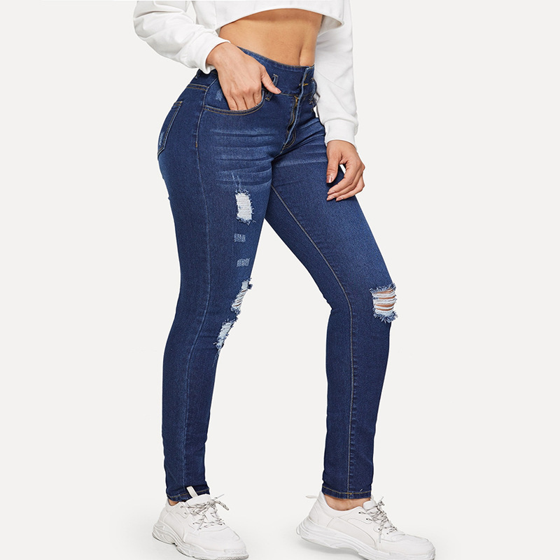 Picture of Foreign Trade Cross-Border Export Women's Pants Aliexpress 2021 Spring & Fall Ripped Jeans European and American Popular Student Pants