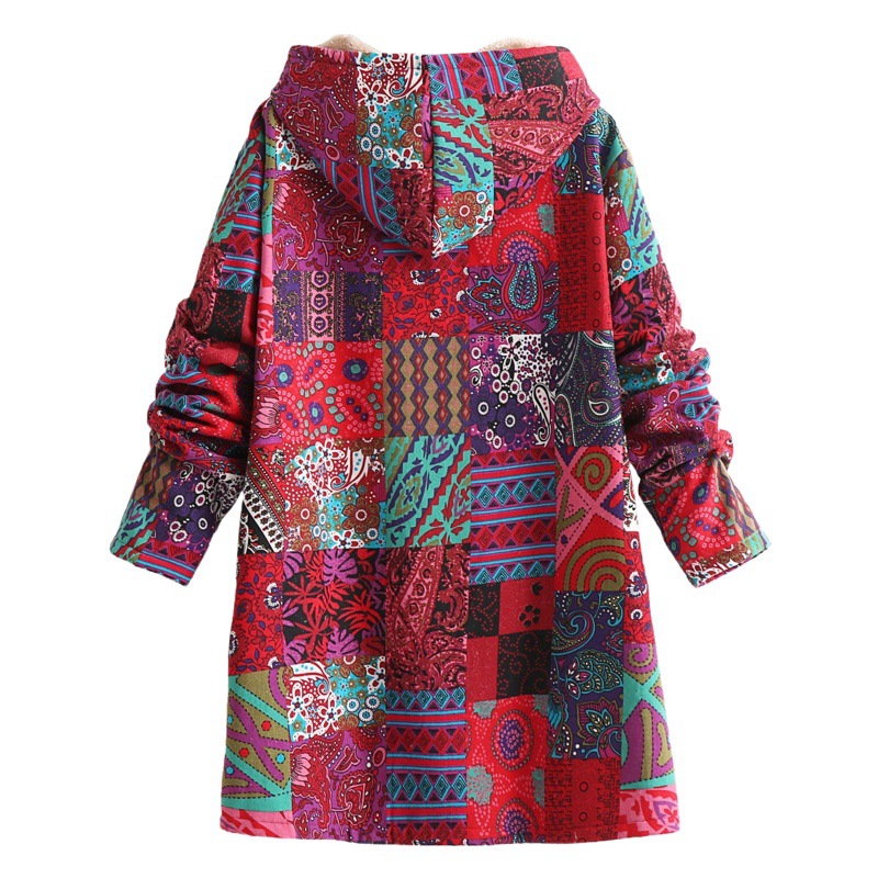 Picture of 2023 Winter Amazon WISH European and American popular new women's cotton and linen printed hooded sweater warm plush coat