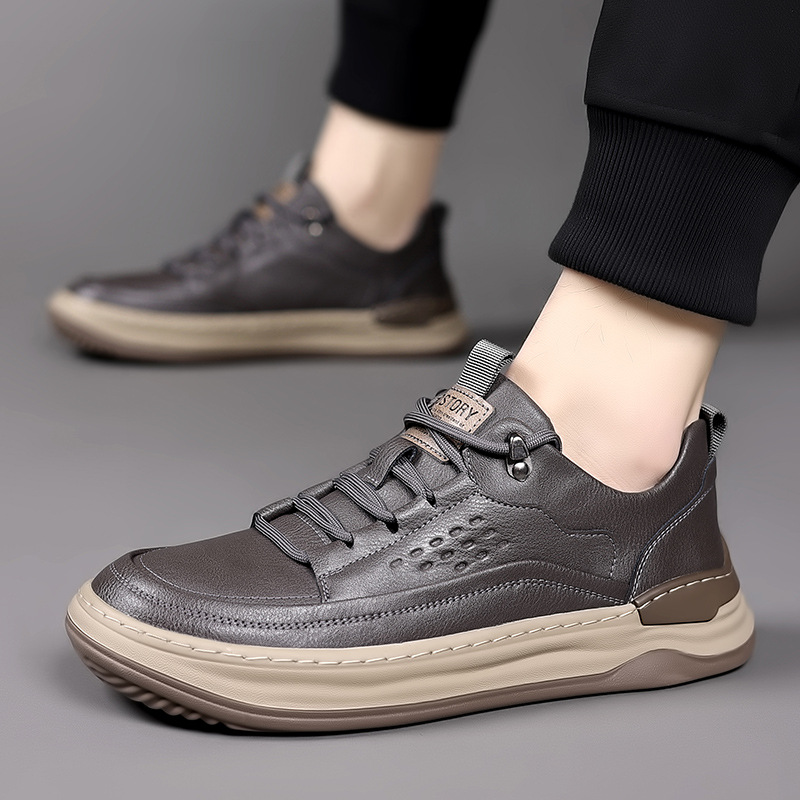 Men's Shoes 2025 Autumn New Men's Soft Leather Breathable Soft-Soled Sneakers Trendy Versatile Fashionable Casual Sneakers for Men