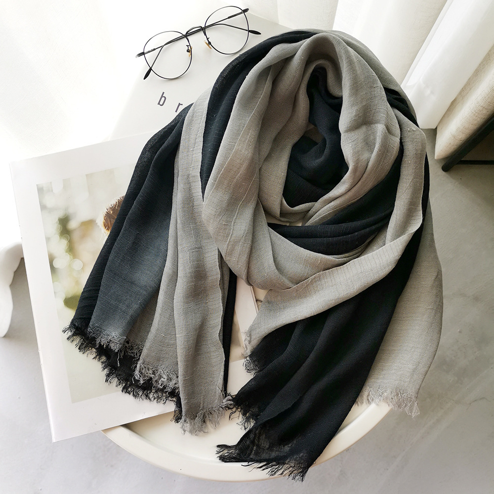 Picture of Foreign Trade Cotton Linen Scarf Scarf Women's Autumn and Winter Gradient Color-matching Japanese and Korean Lady Mori Girl Style Slub Yarn Shawl