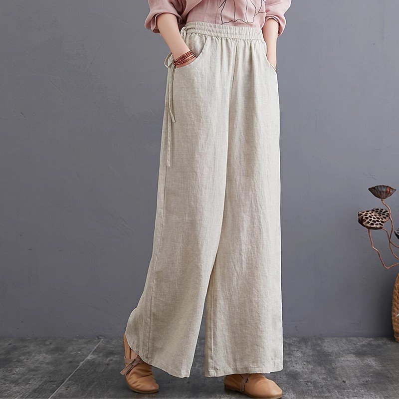 [Wash wrinkle] Draping Wide Leg Pants Women's New High Waist Cotton and Linen Pants Casual Loose All-match Linen Pants