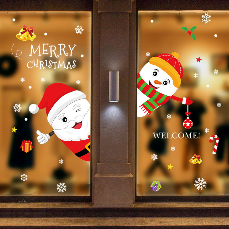 Picture of Wall Stickers Manufacturer Wholesale Christmas New Santa Claus Snowman Door Stickers Removable Decorative Christmas Wall Stickers Xh6253