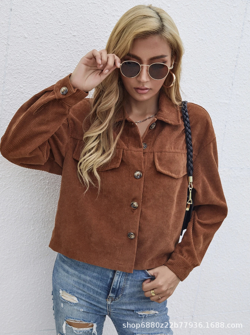 Amazon's new autumn 2023 cross-border corduroy button-down cardigan lapel thickened jacket