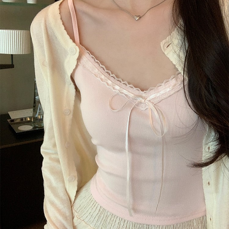 Pure Desire Lace Camisole Women's Belt Chest Pad Inner Wearing Outer Wearing Sweet Spice Girl Bow Short Beautiful Back Top