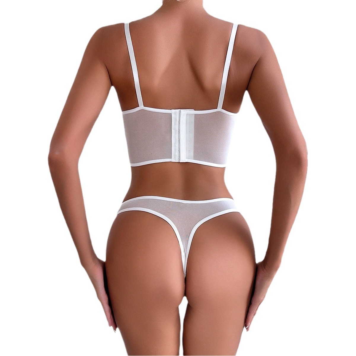 European and American cross-border independent station hot selling sexy lingerie solid color sexy Fishbone sling slim hip lifting two-piece set 3118