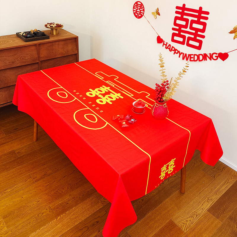 Picture of Wedding Tablecloth Red Festive Wedding Decoration Wedding Banquet Set Table Coffee Table Dining Tablecloth