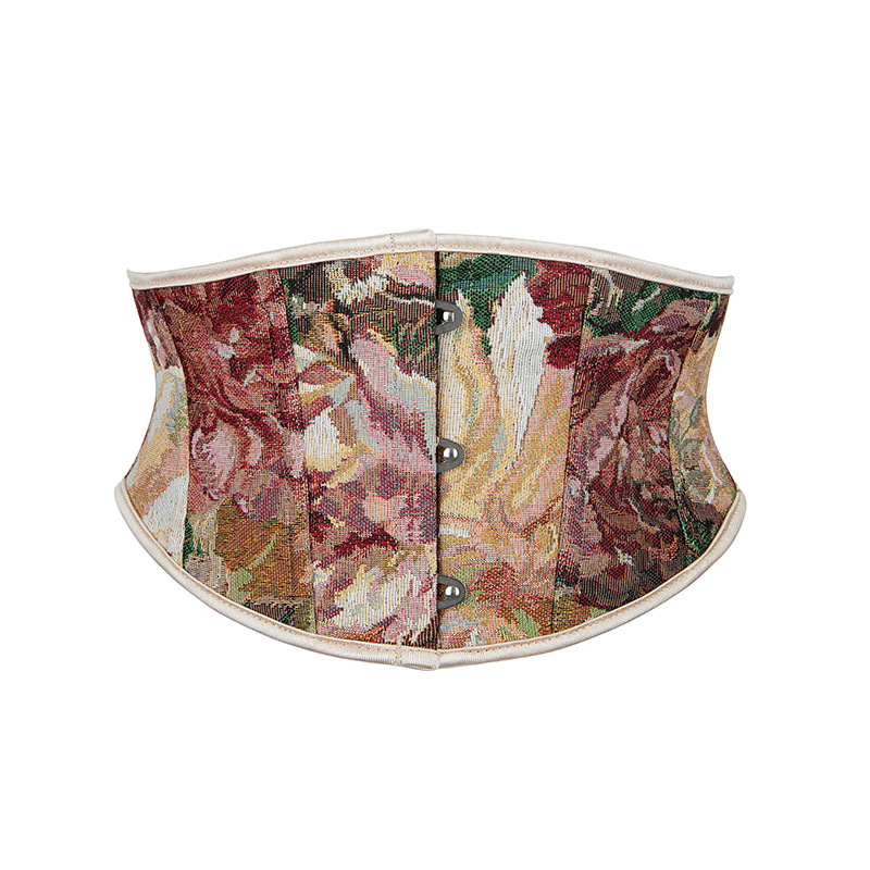 Picture of Retro waist girdle new oil painting style big flower European and American traditional strap waist seal three-button short slim belt