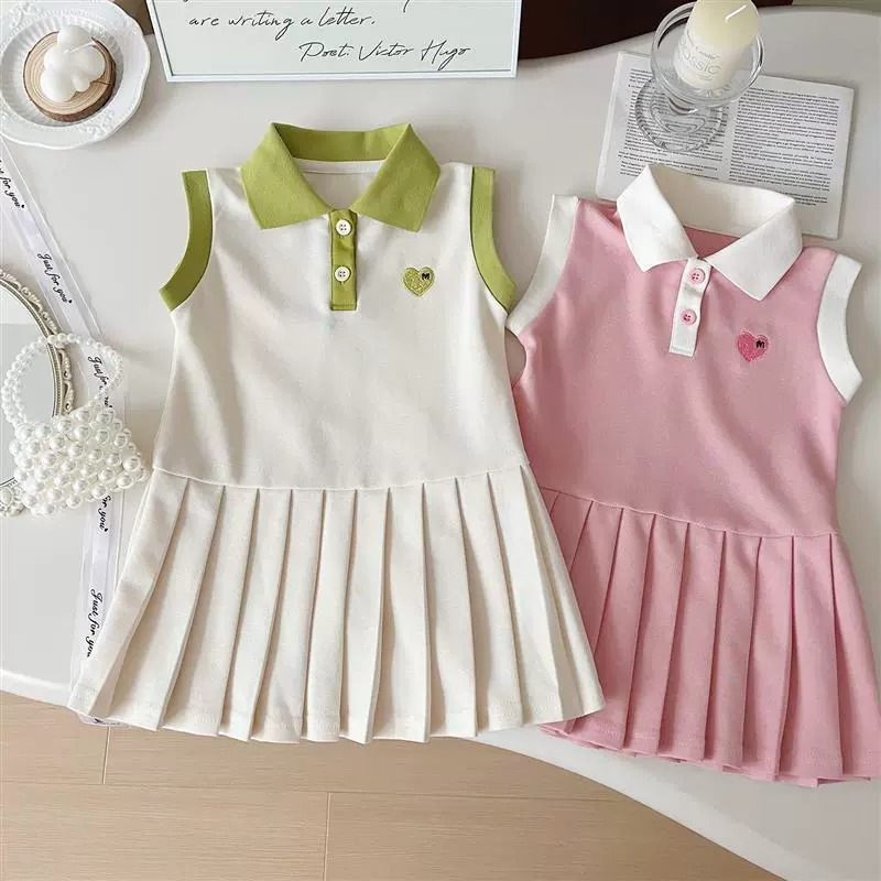 Girls' Summer Mid-length dress 2024 New Stylike Lapel Vacant Dress College Style Mid-length Dress